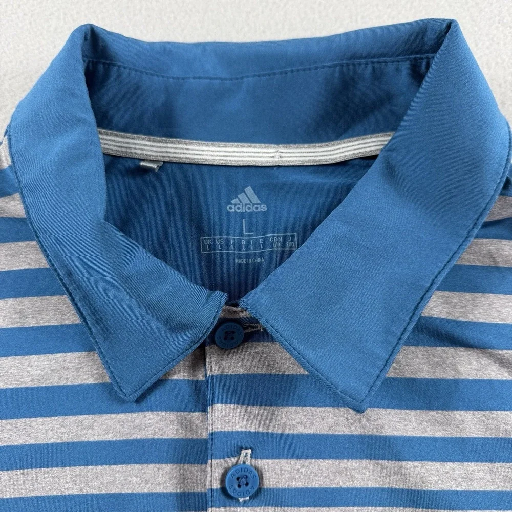 Adidas Golf Polo Shirt Mens Large Blue Gray Striped Climalite Performance Pink
